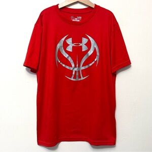 Under Armour • YLG • Logo Hoops Basketball Tech Red Short Sleeve Tee Silver Logo